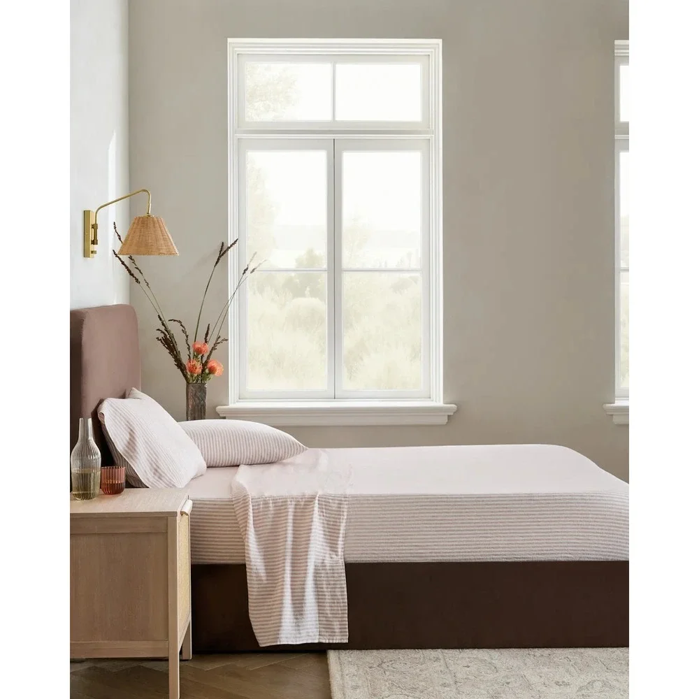 Quince European Linen Stripe Sheet Set Dusty Mauve White Stripe Queen NWOT